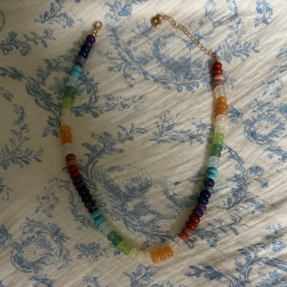 Multicolor Beaded Women's Necklace with Gold Chain